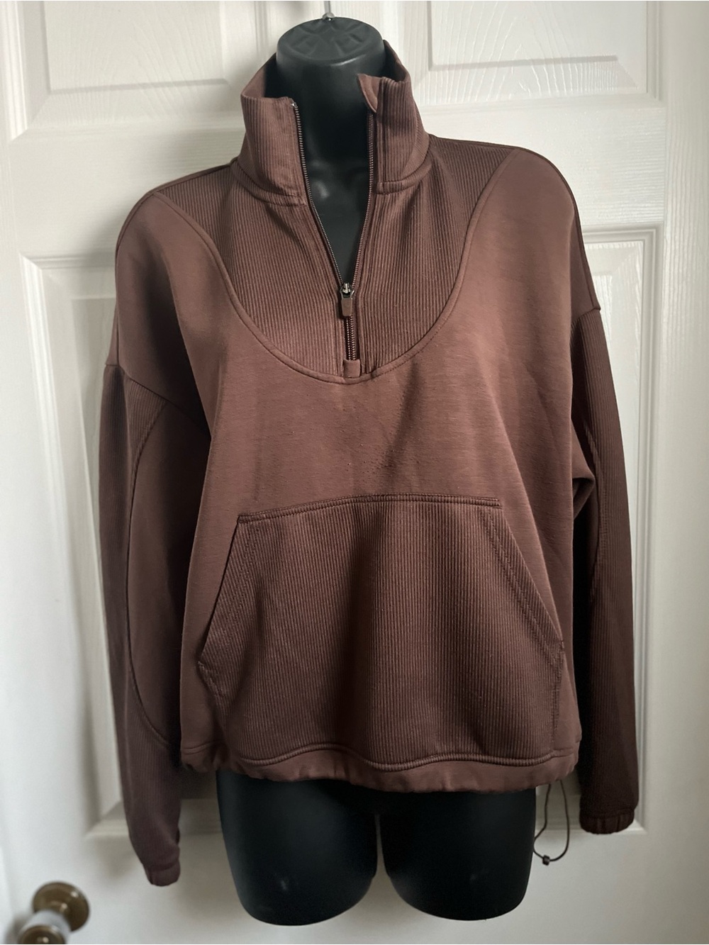 Spyder Sweatshirt Cropped 1/4 Zip Ribbed Size Medium Brown Pull Activewear Pullo